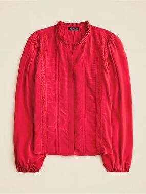 J. Crew Lace-trim pintuck top in crepe de chine NWT - Size 0